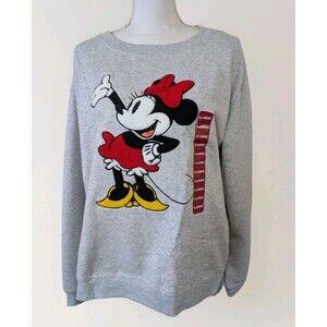 Minnie Mouse Disney Fleece Sweatshirt Women's XL Gray Textured Applique Casual
